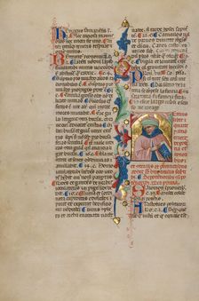 Initial T: Bust Portrait of a Man; Compendium moralium notabilium, early 15th century. Creator: Cristoforo Cortese
