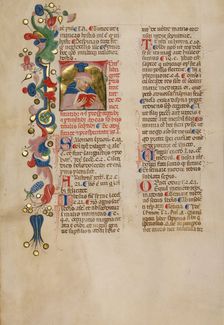 Initial T: Bust Portrait of a Man Reading; Compendium moralium notabilium, early 15th century. Creator: Cristoforo Cortese