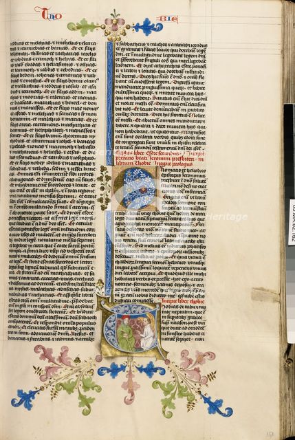 Initial T: Blind Tobit and the Angel; Bible, about 1450. Creator: Circle of Stefan Lochner.