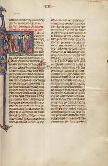 Initial T: Clerics, Nobles, and Peasants Standing before a King; Vidal Mayor, about 1290-1310. Creator: Unknown