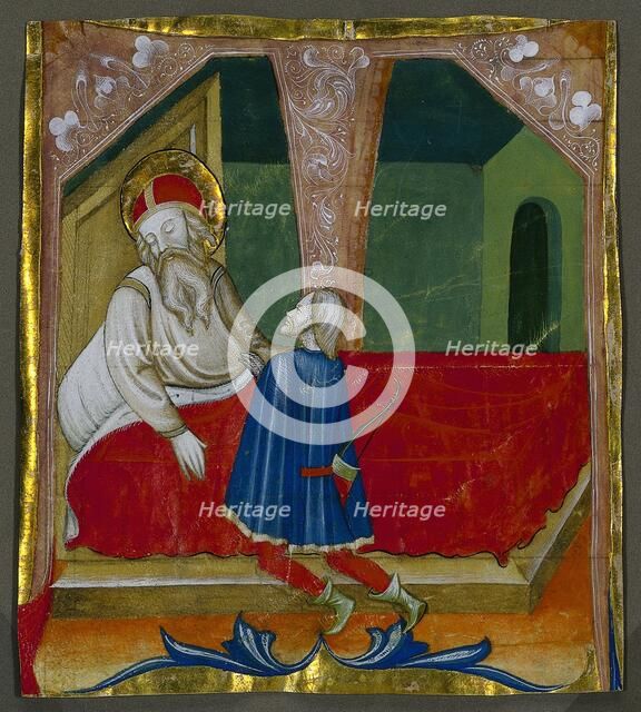 Initial T from a Choral Book with Isaac and Esau, c. 1460-1470. Creator: Bartolomeo da Gallarate (Italian).