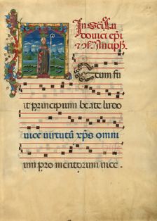 Initial T: Saint Louis of Toulouse, about 1453-1463. Creator: Franco dei Russi