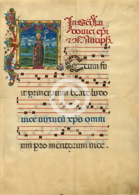 Initial T: Saint Louis of Toulouse, about 1453-1463. Creator: Franco dei Russi.