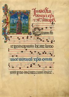 Initial T: Saint Louis of Toulouse, about 1453-1463. Creator: Franco dei Russi