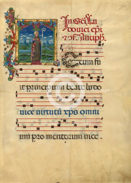 Initial T: Saint Louis of Toulouse, about 1453-1463. Creator: Franco dei Russi.