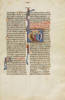 Initial T: Two Men and Two Witnesses before a Judge; Vidal Mayor, about 1290-1310. Creator: Unknown