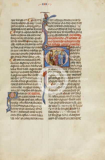 Initial T: Two Men and Two Witnesses before a Judge; Vidal Mayor, about 1290-1310. Creator: Unknown.