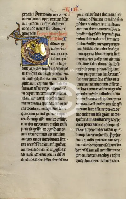 Initial T: The Blinding of Tobit; Marquette Bible, about 1270. Creator: Unknown.