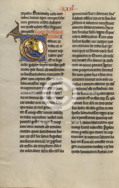 Initial T: The Blinding of Tobit; Marquette Bible, about 1270. Creator: Unknown.