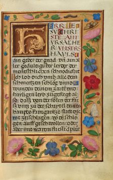 Initial U: A Man Clothing a Nude Man; Bute Psalter, text and illumination about 1285. Creator: Bute Master