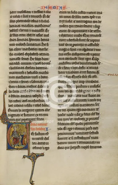 Initial V: Nehemiah before King Artaxerxes; Marquette Bible, about 1270. Creator: Unknown.