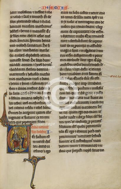 Initial V: Nehemiah before King Artaxerxes; Marquette Bible, about 1270. Creator: Unknown.