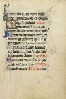 Initial V: A Crowned Female Saint with a Book and a Martyr's Palm; Ruskin Hours, about 1300. Creator: Unknown