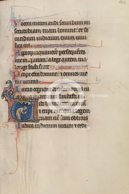 Initial V: A Man Bowing in Prayer; Bute Psalter, text and illumination about 1285. Creator: Bute Master.