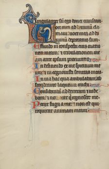 Initial V: A Seated Man Holding a Scroll; Bute Psalter, text and illumination about 1285. Creator: Bute Master