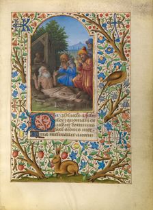 Initial V: A Seated Man Holding a Scroll; Bute Psalter, text and illumination about 1285. Creator: Bute Master