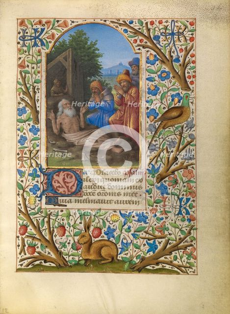 Initial V: A Seated Man Holding a Scroll; Bute Psalter, text and illumination about 1285. Creator: Bute Master.