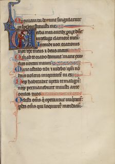 Initial V: Abraham Ousting Hagar and Her Son Ishmael; Bute Psalter, about 1285. Creator: Bute Master