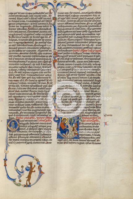 Initial V: Amos with His Herd; Abbey Bible, about 1250-1262. Creator: Unknown.