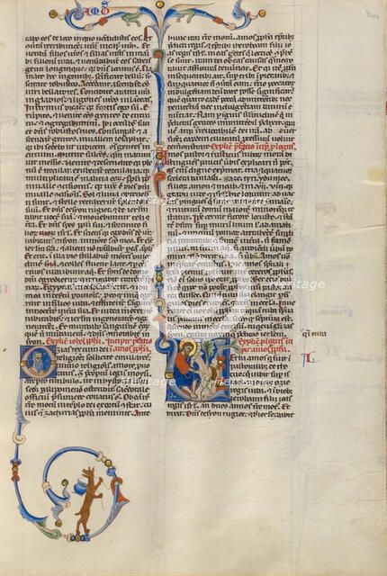 Initial V: Amos with His Herd; Abbey Bible, about 1250-1262. Creator: Unknown.