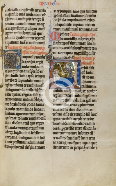 Initial V: An Angel before Micah; Marquette Bible, about 1270. Creator: Unknown.