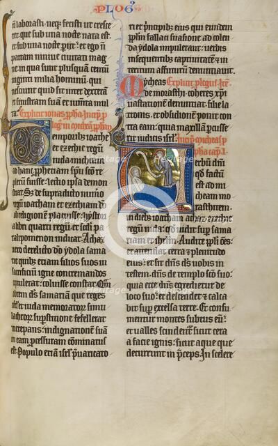 Initial V: An Angel before Micah; Marquette Bible, about 1270. Creator: Unknown.