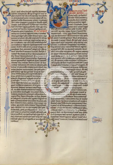 Initial V: Birth of Hosea; Abbey Bible, about 1250-1262. Creator: Unknown.