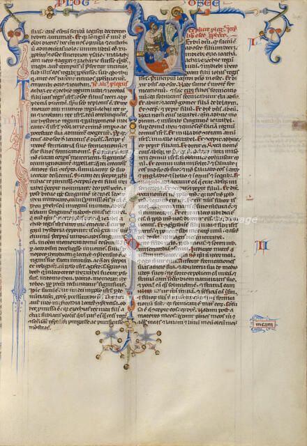 Initial V: Birth of Hosea; Abbey Bible, about 1250-1262. Creator: Unknown.