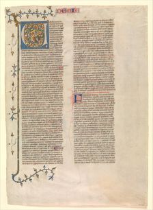 Initial "V" from the commentary of Nehemiah, one of six illustrated leaves..., ca. 1360-1380. Creator: Nicholas of Lyra