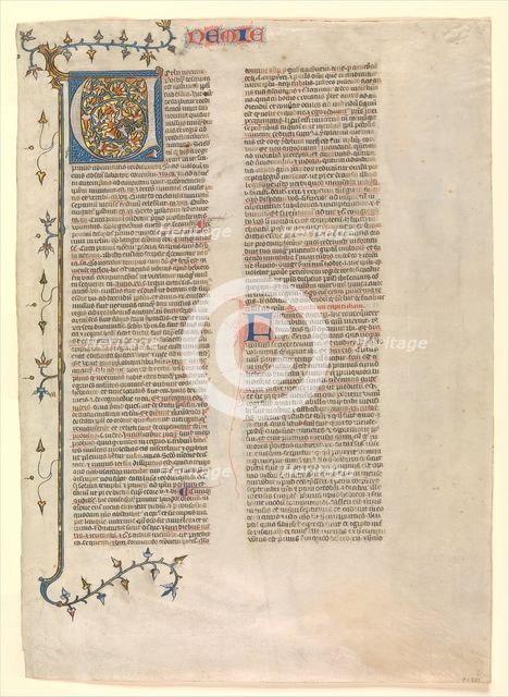 Initial "V" from the commentary of Nehemiah, one of six illustrated leaves..., ca. 1360-1380. Creator: Nicholas of Lyra.