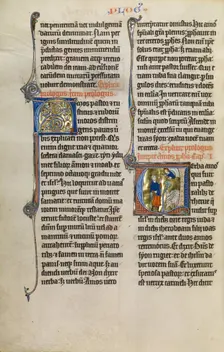 Initial V: God Speaking to Amos; Marquette Bible, about 1270. Creator: Unknown