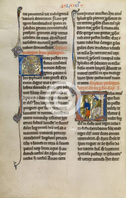 Initial V: God Speaking to Amos; Marquette Bible, about 1270. Creator: Unknown.