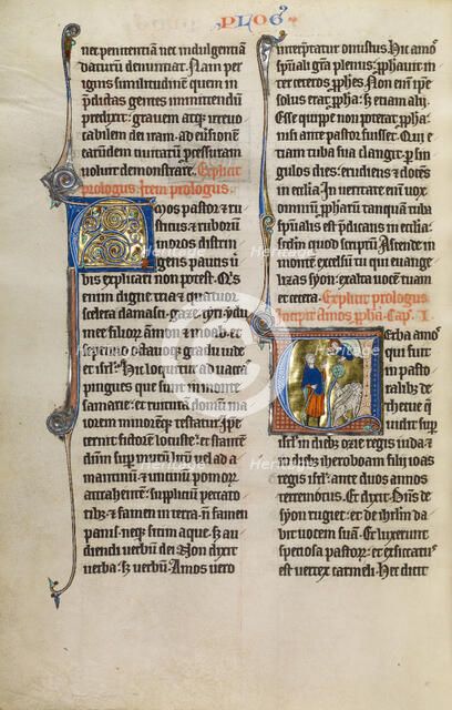 Initial V: God Speaking to Amos; Marquette Bible, about 1270. Creator: Unknown.