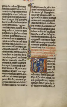 Initial V: God Speaking to Moses from a Tower; Marquette Bible, about 1270. Creator: Unknown
