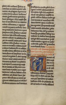 Initial V: God Speaking to Moses from a Tower; Marquette Bible, about 1270. Creator: Unknown