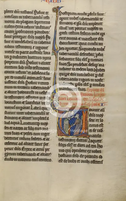 Initial V: God Speaking to Moses from a Tower; Marquette Bible, about 1270. Creator: Unknown.