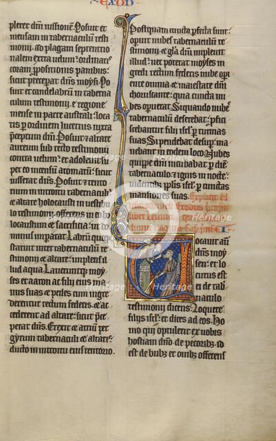 Initial V: God Speaking to Moses from a Tower; Marquette Bible, about 1270. Creator: Unknown.