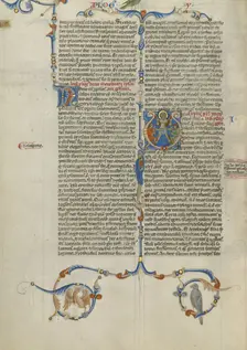 Initial V: Isaiah Being Sawn in Two; Abbey Bible, about 1250-1262. Creator: Unknown