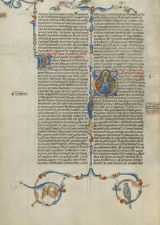 Initial V: Isaiah Being Sawn in Two; Abbey Bible, about 1250-1262. Creator: Unknown
