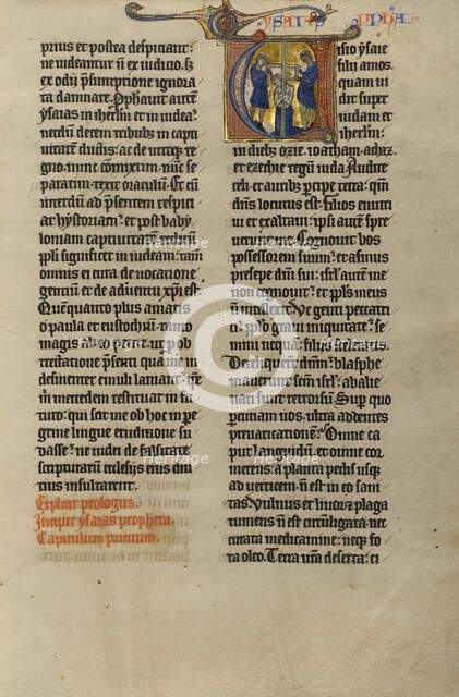 Initial V: Isaiah Being Sawn in Two; Marquette Bible, about 1270. Creator: Unknown.