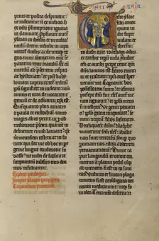 Initial V: Isaiah Being Sawn in Two; Marquette Bible, about 1270. Creator: Unknown