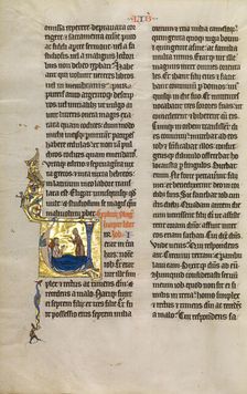 Initial V: Job Derided by his Wife; Marquette Bible, about 1270. Creator: Unknown