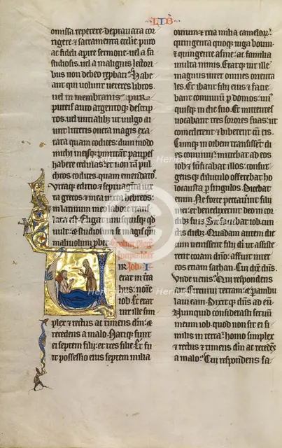 Initial V: Job Derided by his Wife; Marquette Bible, about 1270. Creator: Unknown.
