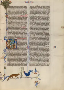 Initial V: Joel Speaking to the Animals; Abbey Bible, about 1250-1262. Creator: Unknown