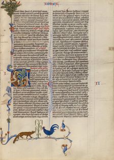 Initial V: Joel Speaking to the Animals; Abbey Bible, about 1250-1262. Creator: Unknown
