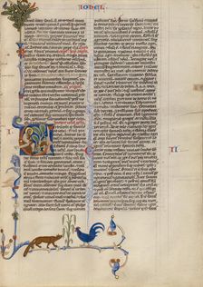 Initial V: Joel Speaking to the Animals; Abbey Bible, about 1250-1262. Creator: Unknown