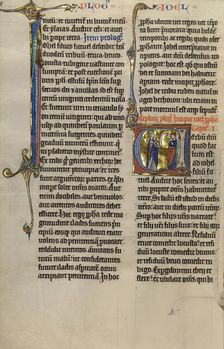 Initial V: Joel Talking to the Elders; Marquette Bible, about 1270. Creator: Unknown
