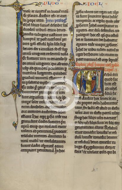 Initial V: Joel Talking to the Elders; Marquette Bible, about 1270. Creator: Unknown.