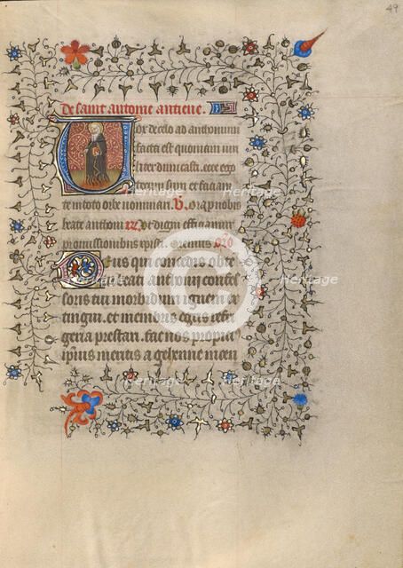 Initial V: Saint Anthony Abbot; Book of Hours about 1420. Creator: Unknown.
