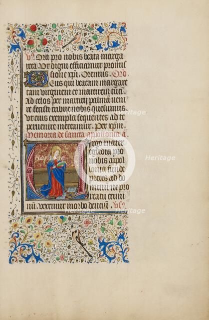 Initial V: Saint Apollonia with a Book and Tongs; Llangattock Hours, 1450s. Creator: Master of the Llangattock Hours.